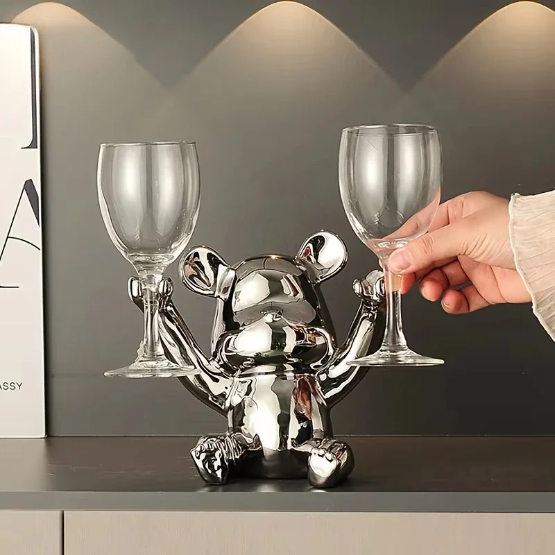Ceramic Bear Wine Holder Decorative Animal Wine Rack Statue Liquor Bottle Storage for Home Bar Cute