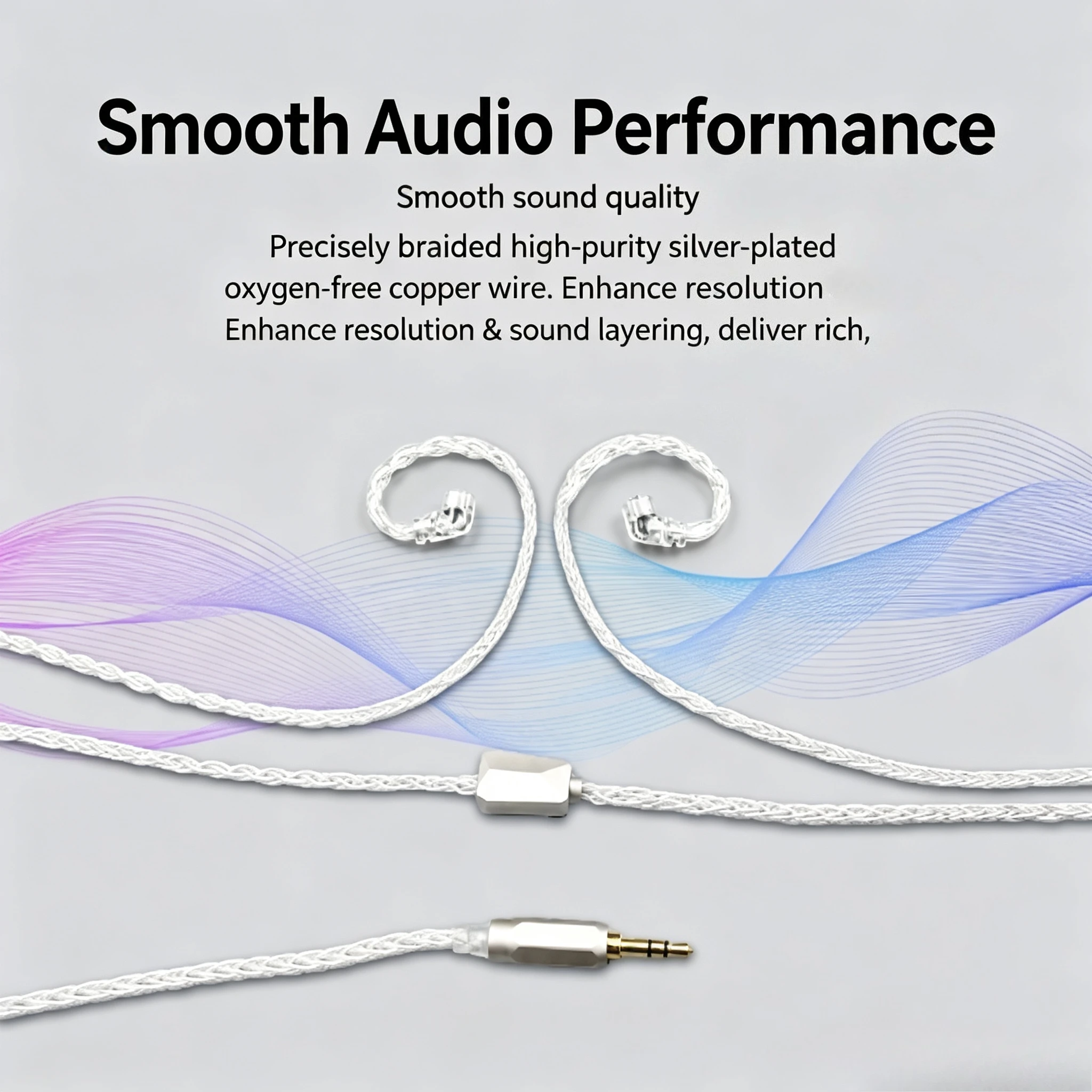 8 Strand Silver-Plated IEM Upgrade Cable 0.78mm 2 Pin Over-Ear Hook HiFi 3.5mm Gold Plug for Audiophile Musician
