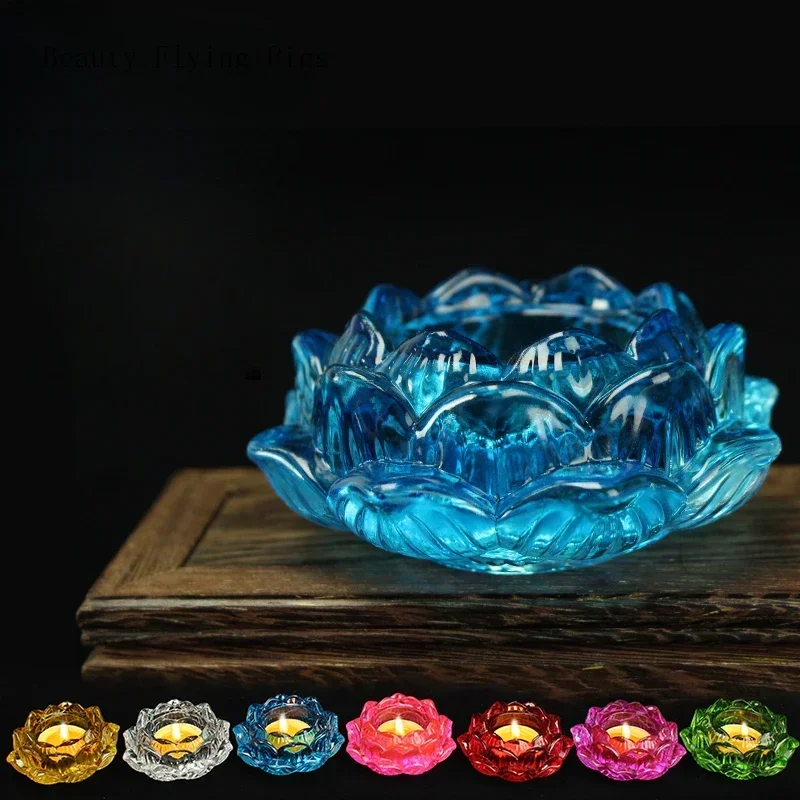 1PCS Chinese Ancient Method Glazed Lotus Candle Holder for Household Use, Butter Lamp Holder for Buddha Feng Shui