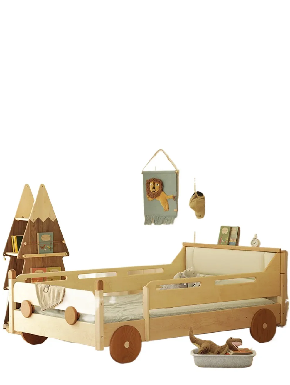Car bed solid wood with guardrail children's bed boy baby bed log 1m 5 soft bag 1m 35
