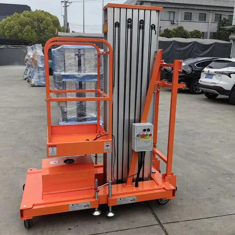 Outdoor hydraulic vertical mast aerial work platform, weathering den, maximum working height, load-bearing capacity 0kg