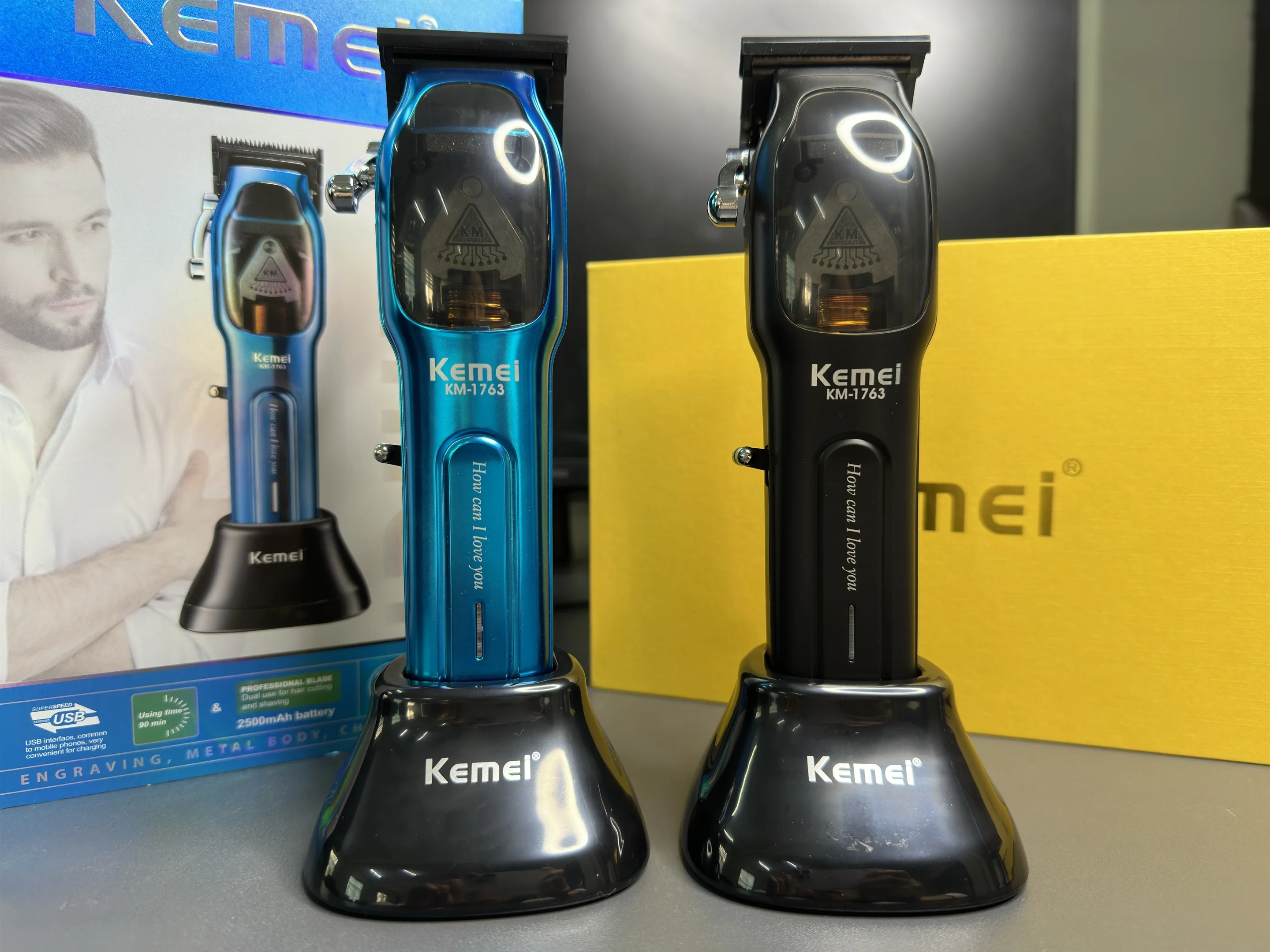 Kemei 9000RPM Hair Clipper Powerful Hair Trimmers Electric Barber Hair Cutting Machine Adjustable Metal Clippers for Men KM-1763 image 2