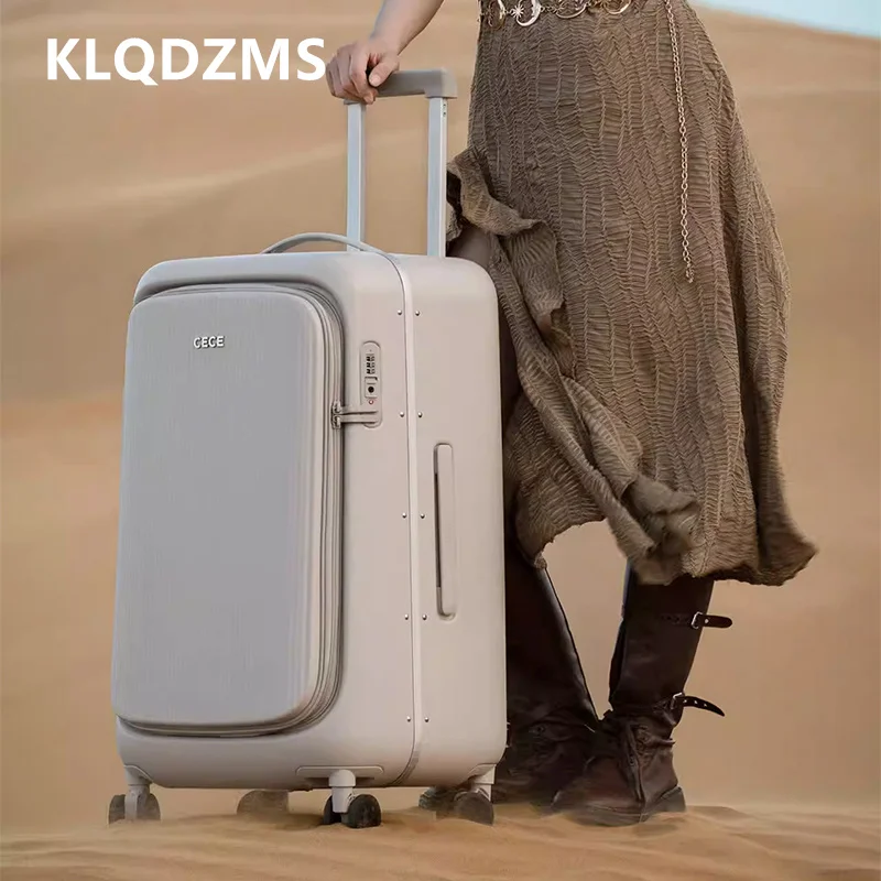 

KLQDZMS 24 "28-дюймовый дорожный чемодан с передним отверстием для ноутбука, посадочный чемодан с алюминиевой рамой, чемодан на колесиках 20 дюймов