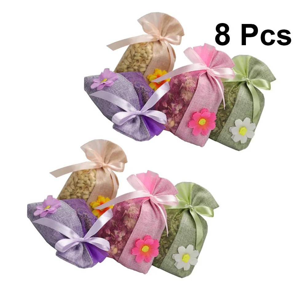 

8Pcs Sachet Empty Bag Drawstring Pouch Linen Small Colorful Flower Lavender Spice Tea Herb Storage Gift Decoration