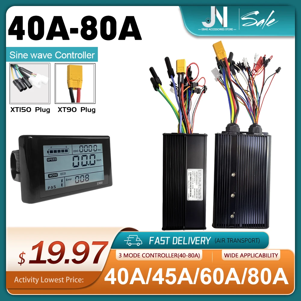 

Electric Bicycle Three-Mode 40A 45A 60A 80A Controller Sine Wave with S900 Display and XT150 Plug for Electric Bike Scooters