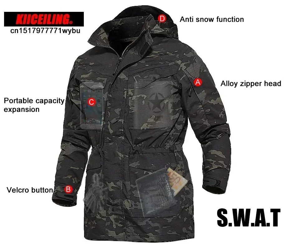 KIICEILING M65 Multicam Tactical Jackets For Men Waterproof Windbreakers Male Camouflage Motorcycle Parka Trench Coat Women