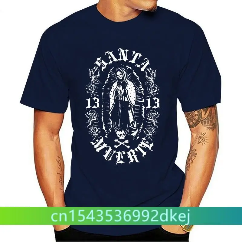 Gothic Santa Muerte T Shirt Men Novelty Short Sleeves Cotton Lady of Holy Death Tee Mexican Skull T-Shirt Horror harajuku Tops