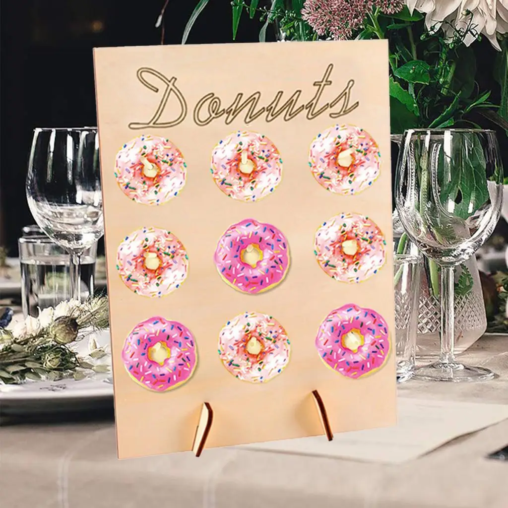 Wooden Donut Board Display Wall Rack Dessert Holder Doughnut Treat Stand Cake Stand Decoration for Party