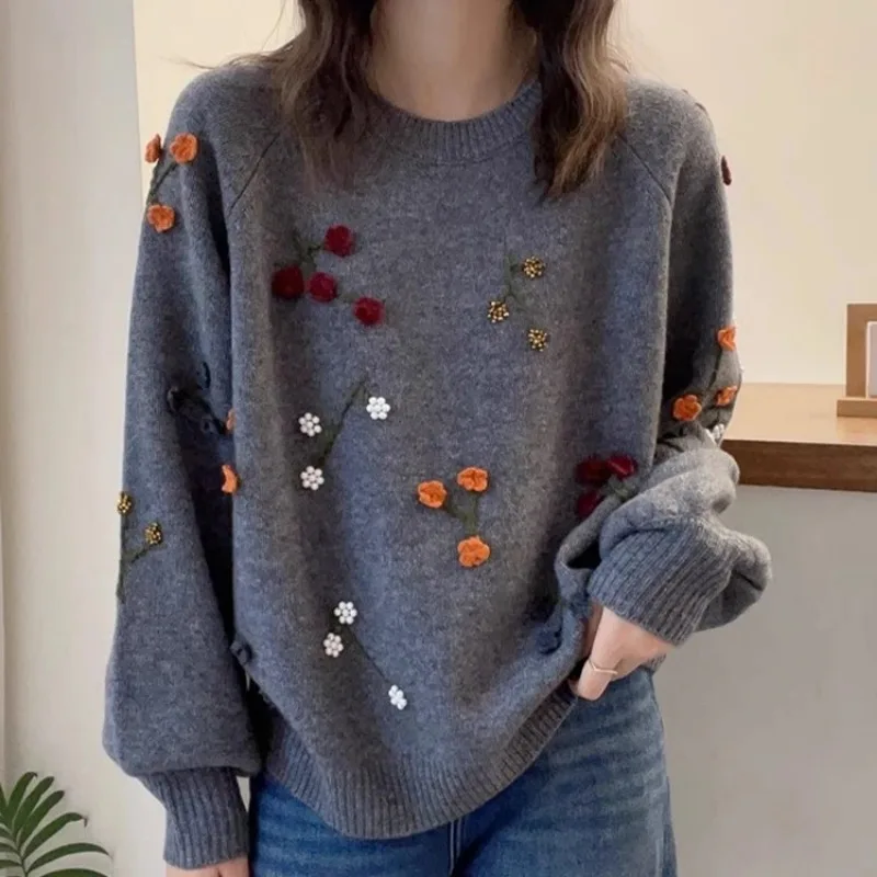 

Темпераментный трикотаж в иностранном стиле, корейская версия, европейский стиль, шикарный универсальный свободный свитер с длинными рукавами, топы для женщин