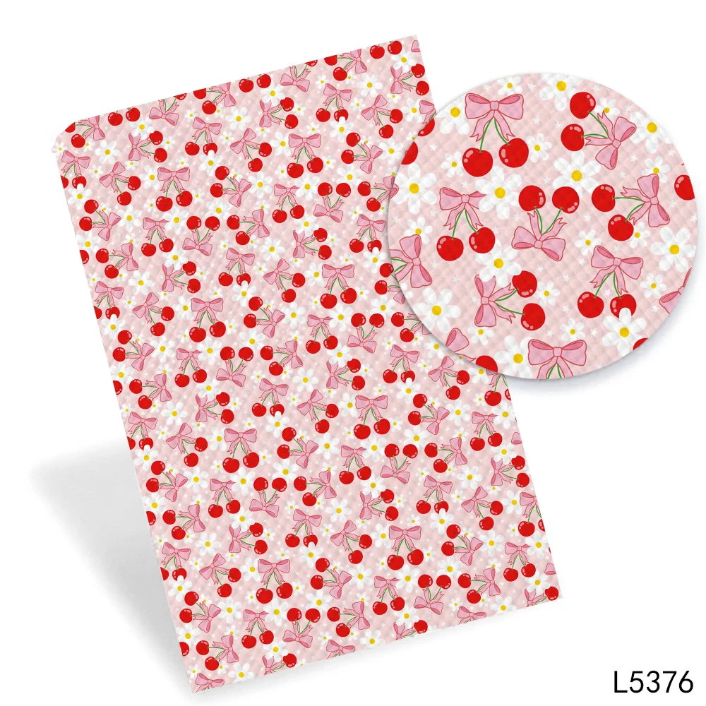 Strawberry Cherry Fruit Prints Faux leather for Hairbows DIY Handmade Materials