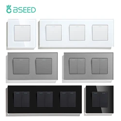 BSEED EU Standard Wall Light Switch 1/2Gang 1Way Toggle Switch Glass Panel Mechanical Wall Switch On Off 10A 250V Blue Backlight