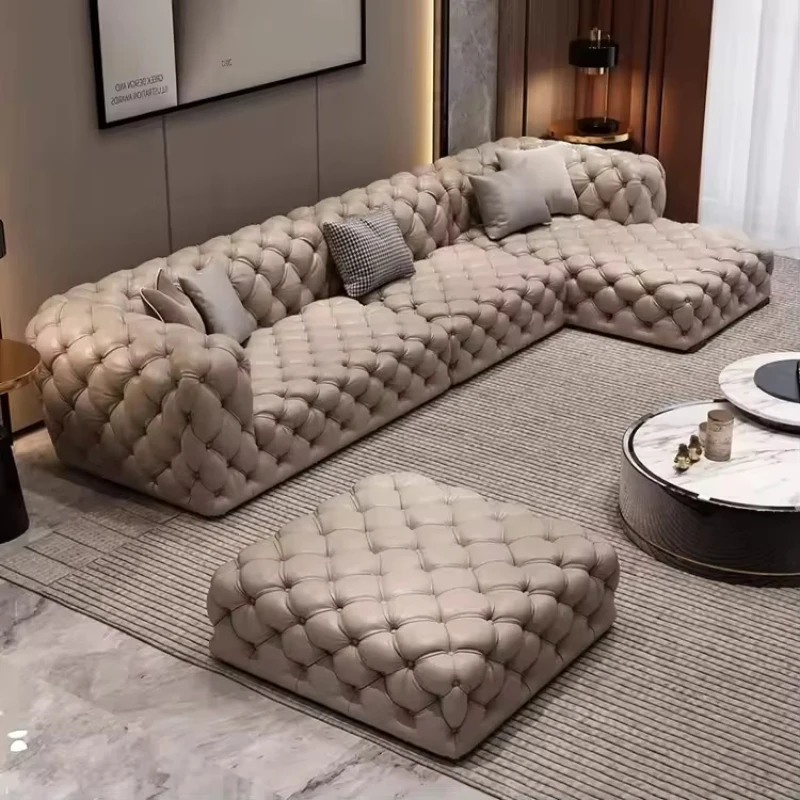 Corner L-Shaped Combination Sofa Bed Set Sponge Filled Hotel Living Room