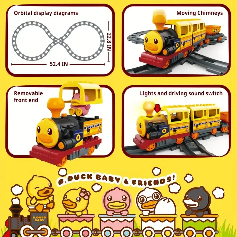 B.Duck Electric Train Track Set, Sound And Light Toy Train, Children's Toys Assembled Building Blocks Train