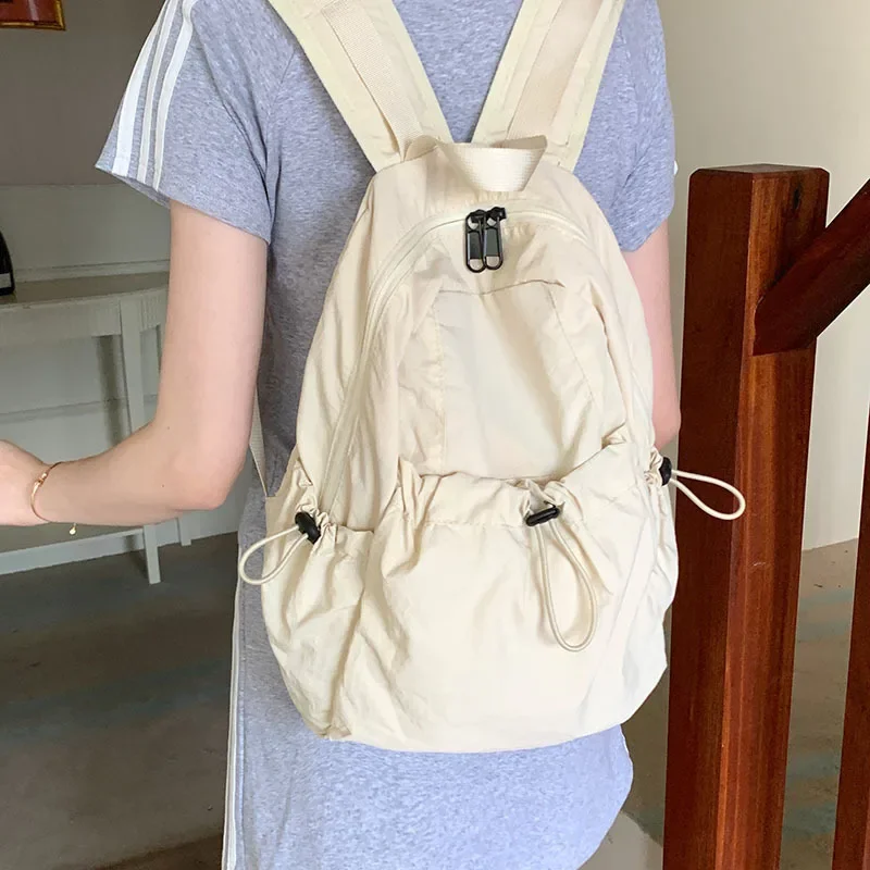 Drawstring Pockets Double Zipper Backpacks 35*13*29 cm Women Casual School Bag Light Girls Travel Rucksack Waterproof Knapsack