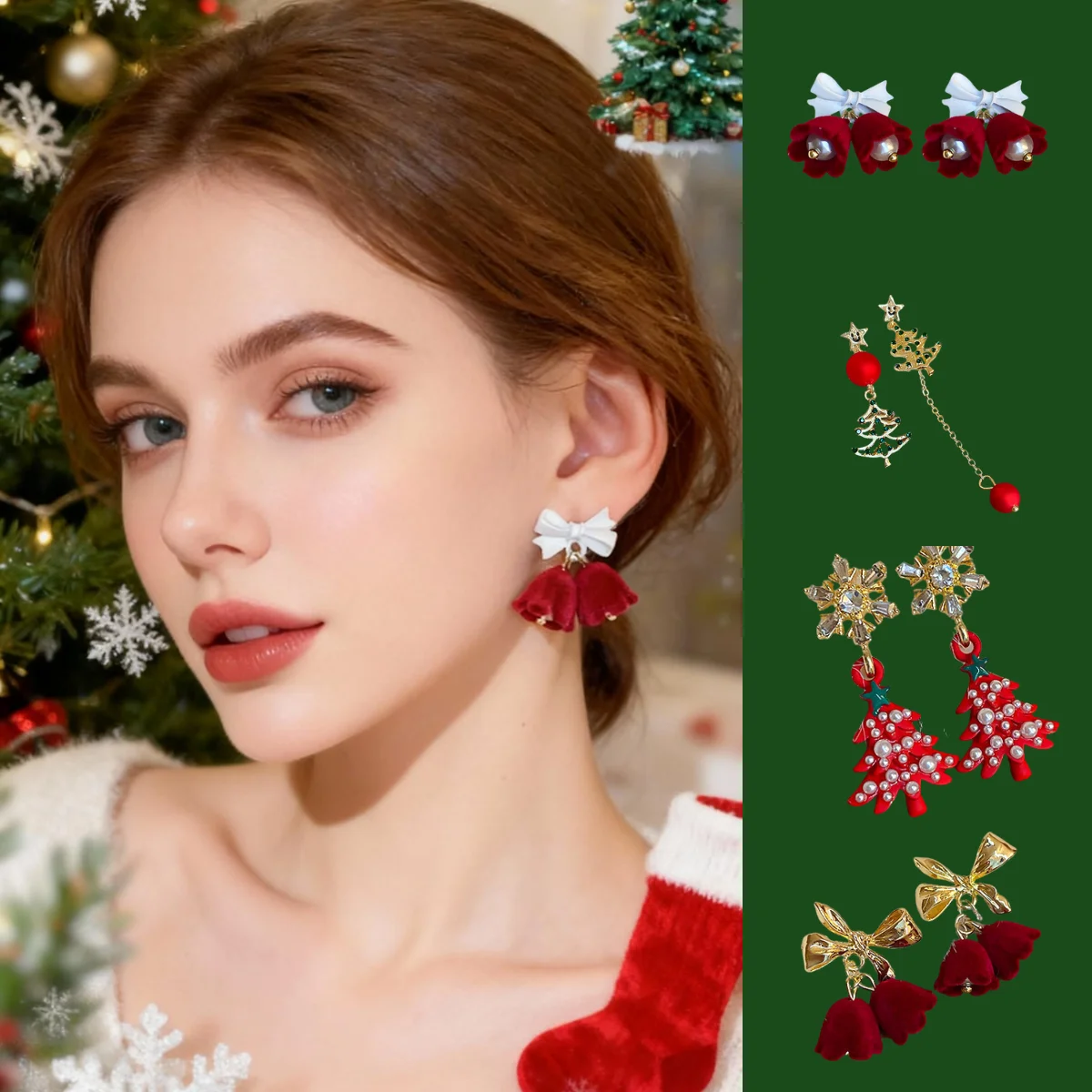 

Rhinestone Snowflake Christmas Tree Pearl Stud Earrings Luxury-inspired Cute Earrings Christmas-themed Ear Accessories