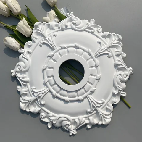 라운드 조각 모조 석고 라인 PU 램프, 수영장 램프 패널, 유럽 스타일 거실 천장 매달림 천장 장식