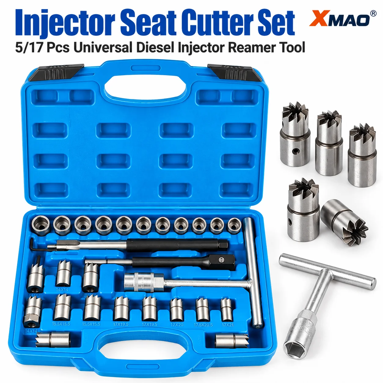 5/11/17Pcs Injector Seat Cleaning Reamer Kit Carbon Steel Diesel Cutter Set with Multiple Sizes for Injector Seat Maintenance