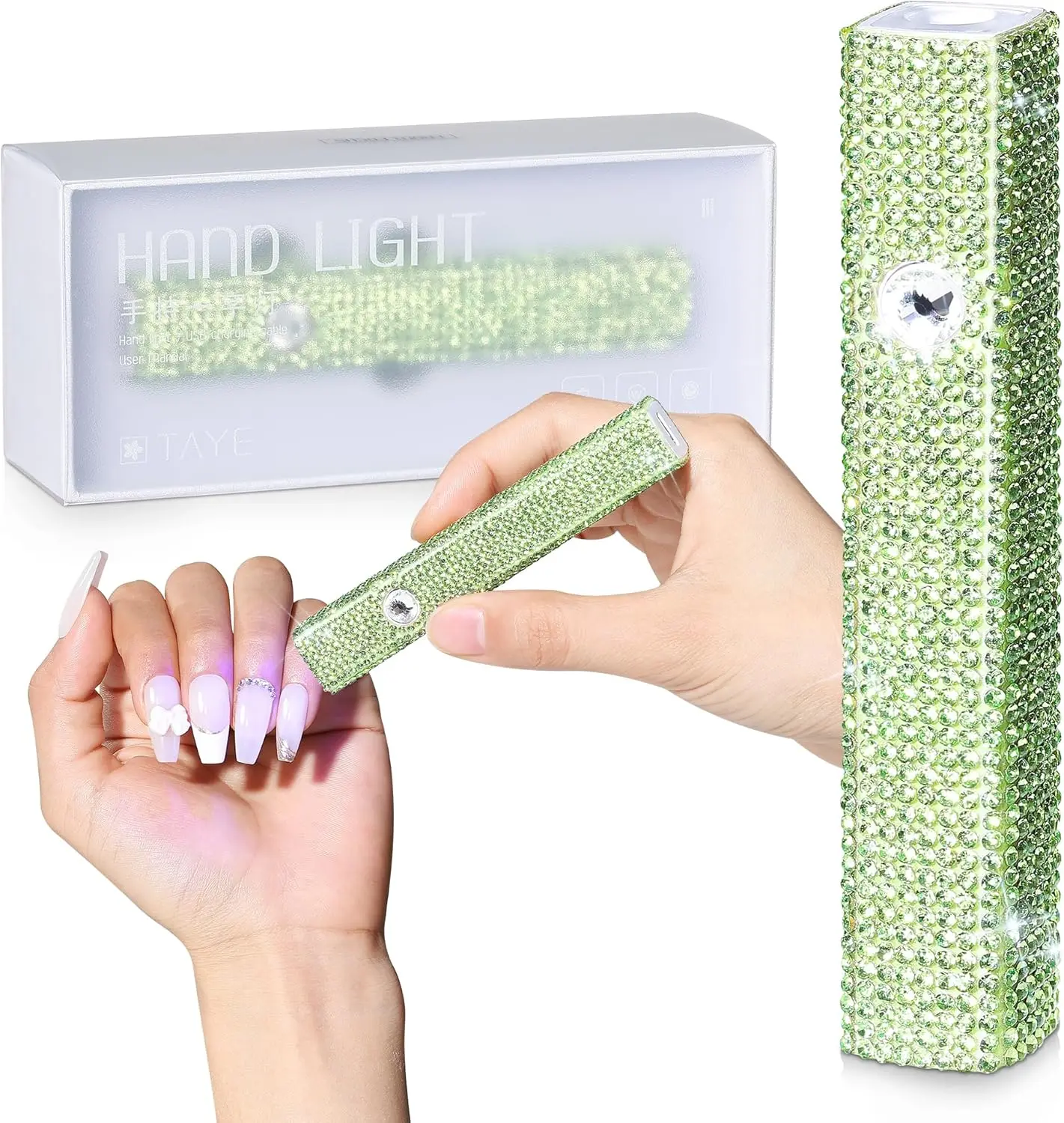 مصباح أظافر محمول بالأشعة فوق البنفسجية، ملصقات أظافر جل للأشعة فوق البنفسجية، معالجة سريعة، مجفف أظافر جل USB، ألماس أخضر شاحب