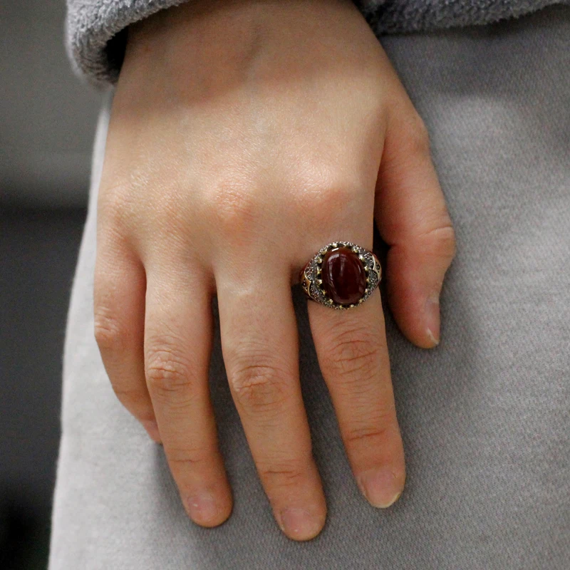 خاتم فضة استرليني 925 للرجال والنساء ، خاتم يدوي الصنع ، فاسق عتيق ، العقيق الأحمر الطبيعي ، مجوهرات مقلدة ، هدية عيد الميلاد #6