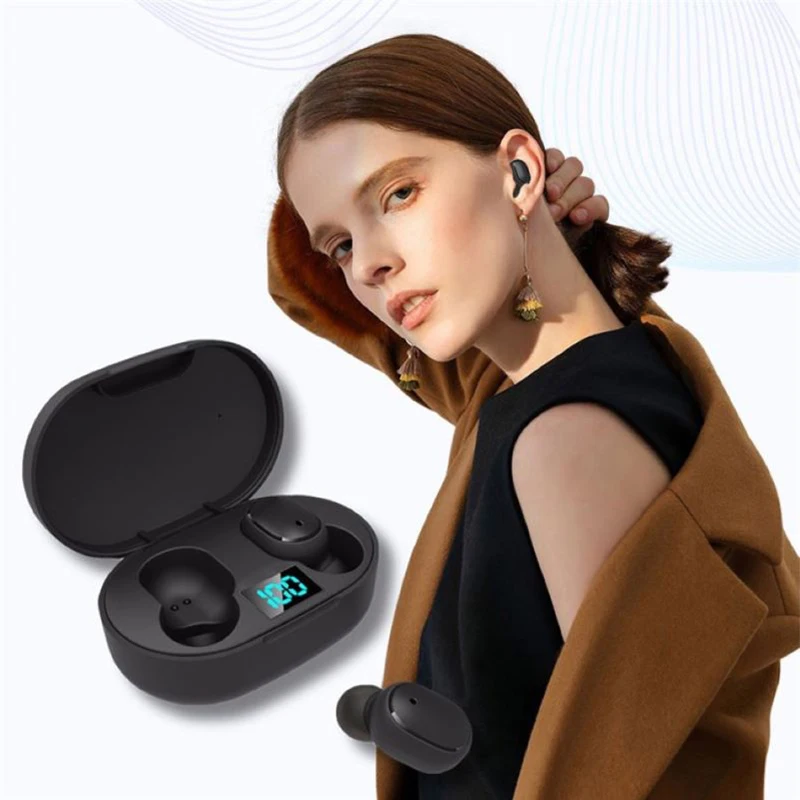 TWS E6S headset bluetooth nirkabel, earphone peredam kebisingan dengan mikrofon headphone untuk Xiaomi Redmi