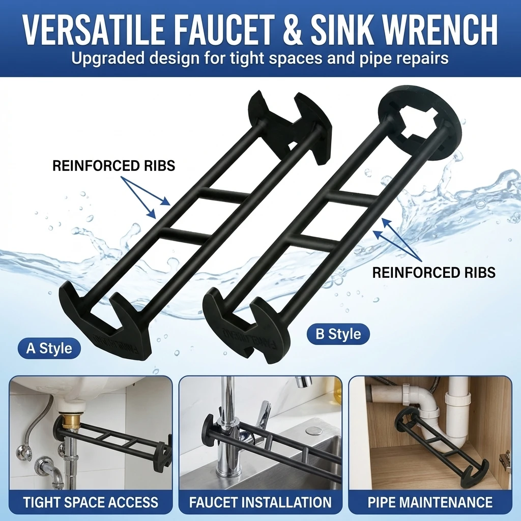 Multi Function Faucet Wrench For Sink And Water Pipe Repair Tool With Anti Slip Design