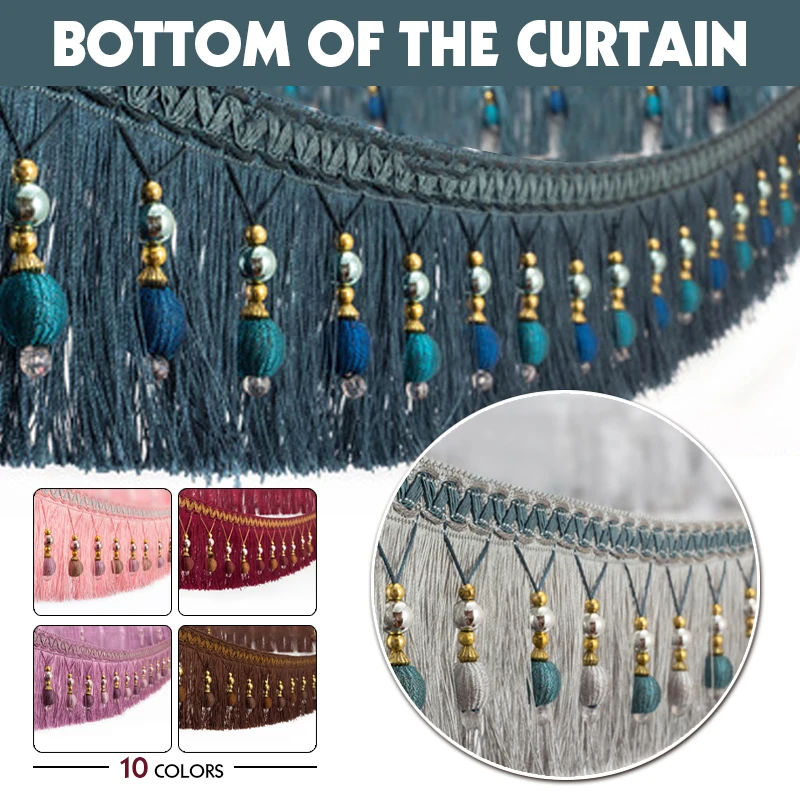 3M Luxury Exquisite Curtain Tassel Beaded Fringe Trimming Braid Trim Pom Pom Upholstery Curtain Edging DIY Decor Accessories