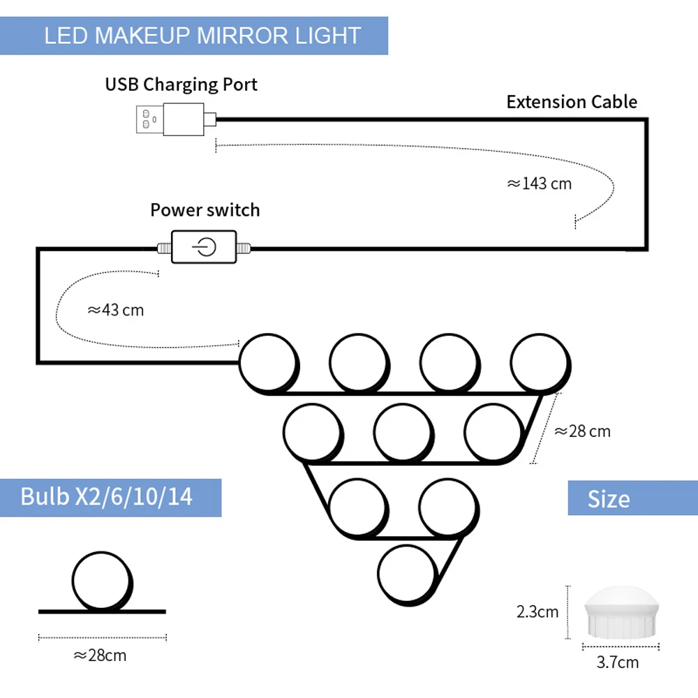 LED do makijażu lampa lustrzana toaletka światło do makijażu w łazience żarówka do dekoracji sypialni bezstopniowa lampa nocna z możliwością