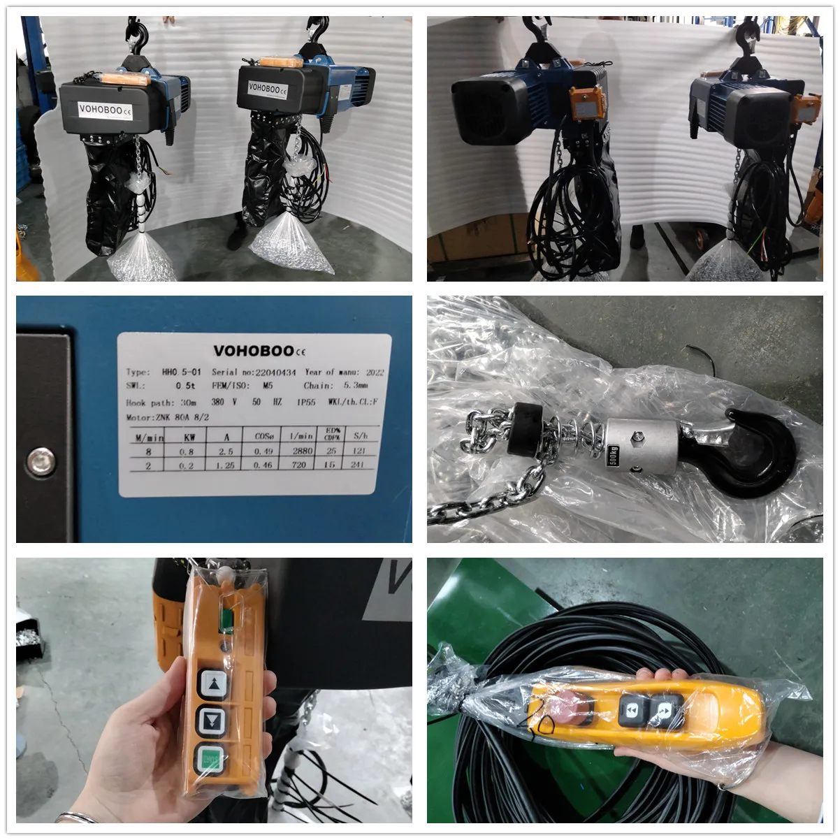 250kg 500kg 1t Single Chain Electric Traveling European Standard Customized Chain Hoist