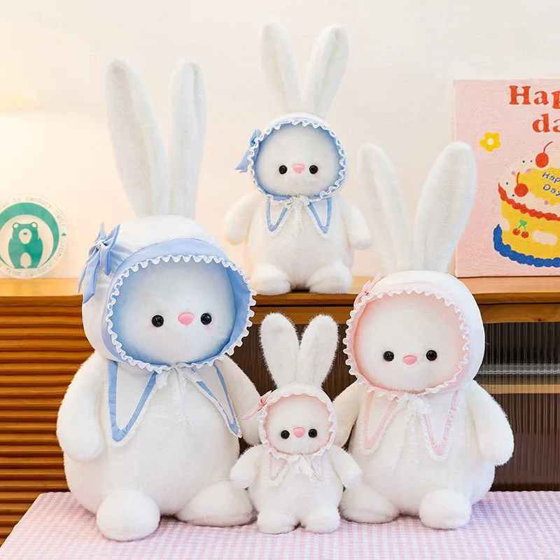 

Kawaii Loli Bunny Plush Toy Cute White Rabbit Stuffed Doll with Lace Bonnet Soft Plush Pillow Gift for Kids and Adults Family
