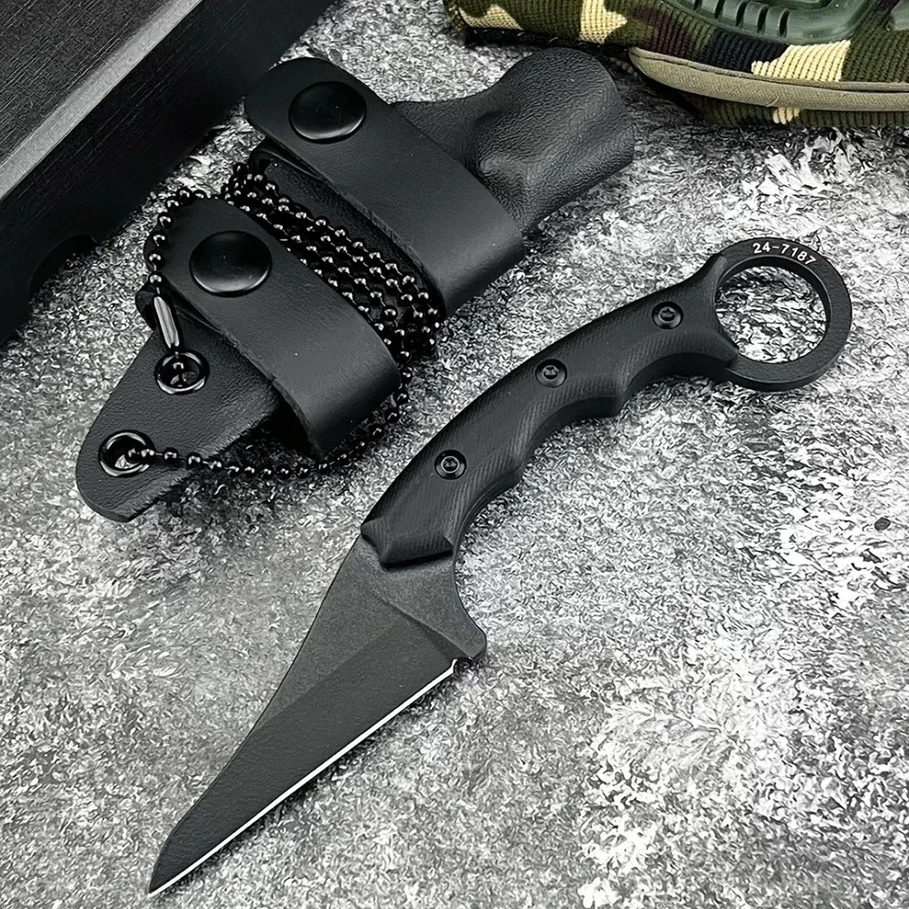 新しいポーカーフィックスドブレードナイフ（シース付き）鋭いキャンプ用タクティカルナイフ携帯用アウトドアナイフ8cr13mov鋼刃g10ハンドル