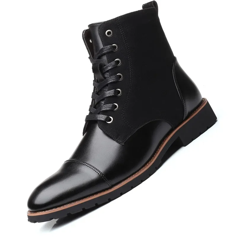 

New 2024 Autumn Men High Top Dress Shoes Winter Men Chelsea Boots British Fashion Pointed Warm Men Business Leather Ankle Boots