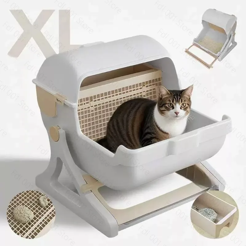 New cat litter box anti-splash semi-automatic cleaning cat litter shovel oversized cat villa