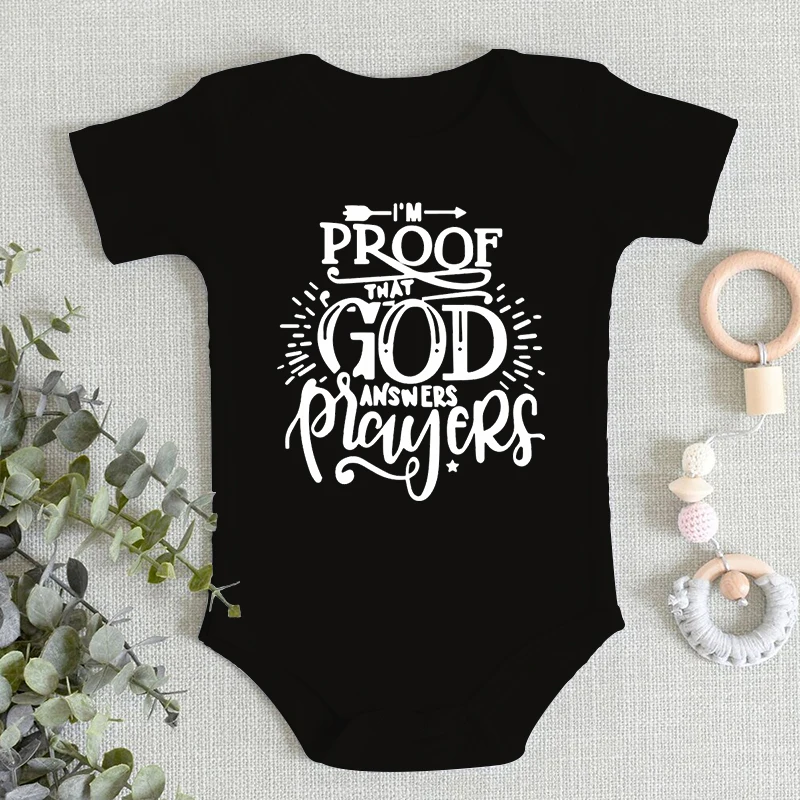 0-24 Months Boy Girl Newborn Clothing I'm Proof That God Answers Prayers Print Fashion Letter Infant Jumpsuits Cotton Romper