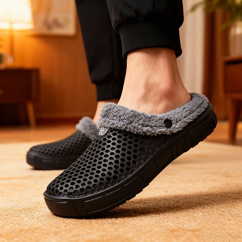 

Winter Men Slippers Men Women Indoor Warm Shoes Non Slip Cotton Pantoffels Casual Clogs Slip on Slippers for Couple Style