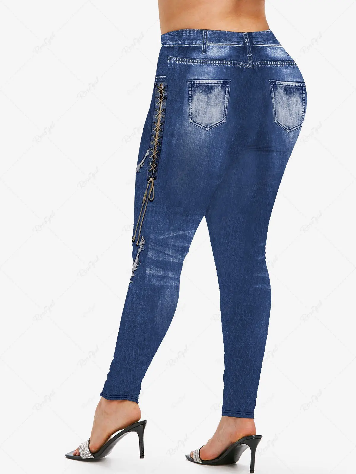 T-shirt à manches longues imprimé nickel é pour femme, ensemble assressentidécontracté, poche en denim 3D, boutons à lacets, déchiré, ensemble de leggings, 03