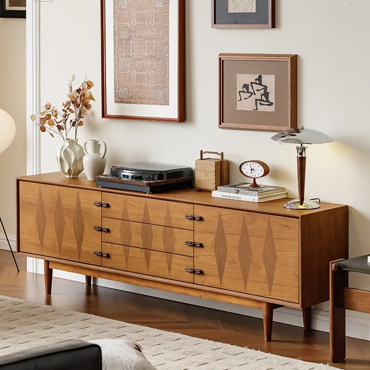 Furniture solid wood veneer retro high-end chest cabinet living room bedroom bedside locker TV cabinet