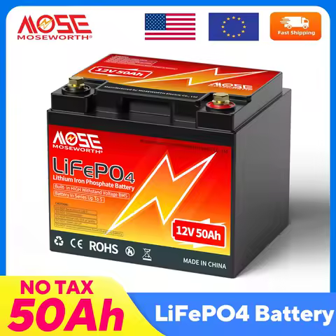 12V 50AH Lithium Battery LiFePO4 Battery Deep Cycle Built-in 50A BMS for Home Storage Trolling Motor RV Off-Grid Solar System
