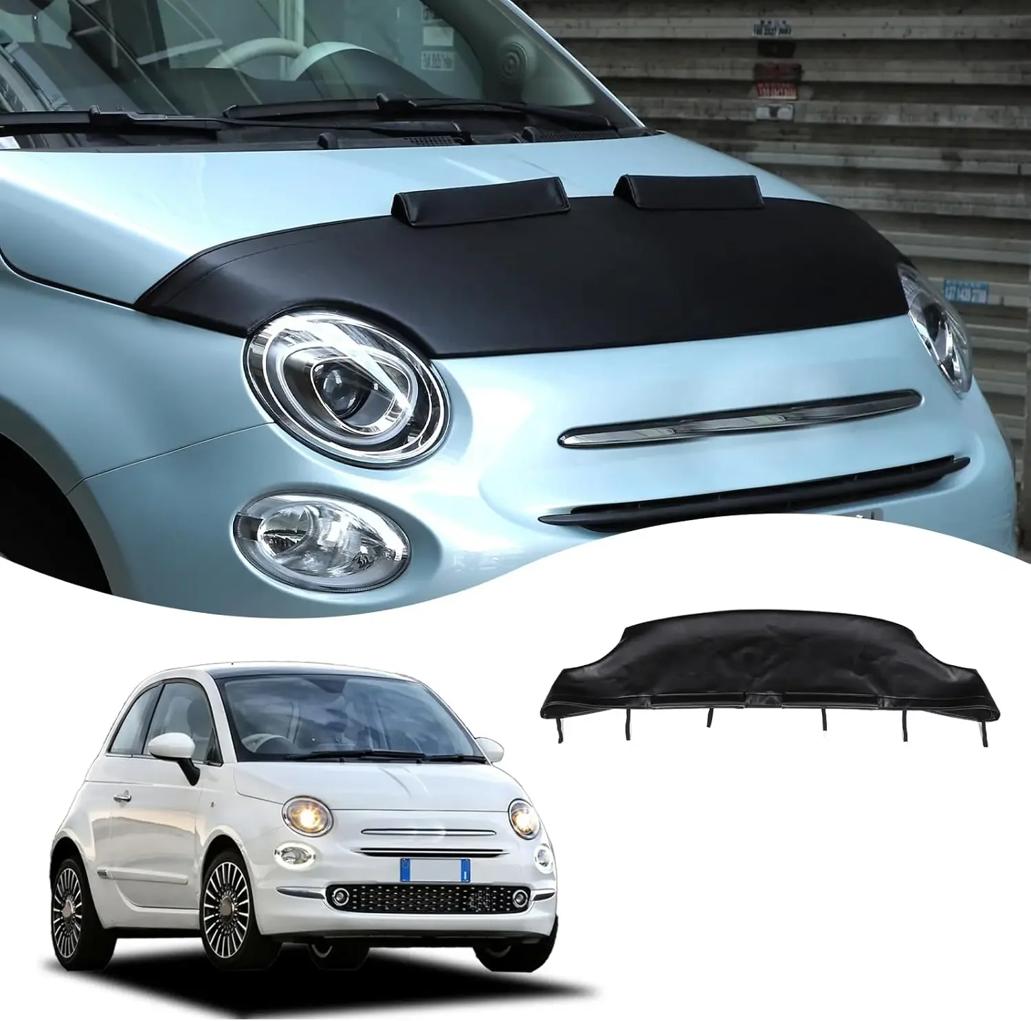 1PCS PU Leather Car Hood Sand and Stone Deflector Bra Car Hood Protection Cover Accessories For Fiat 500 2007-2024