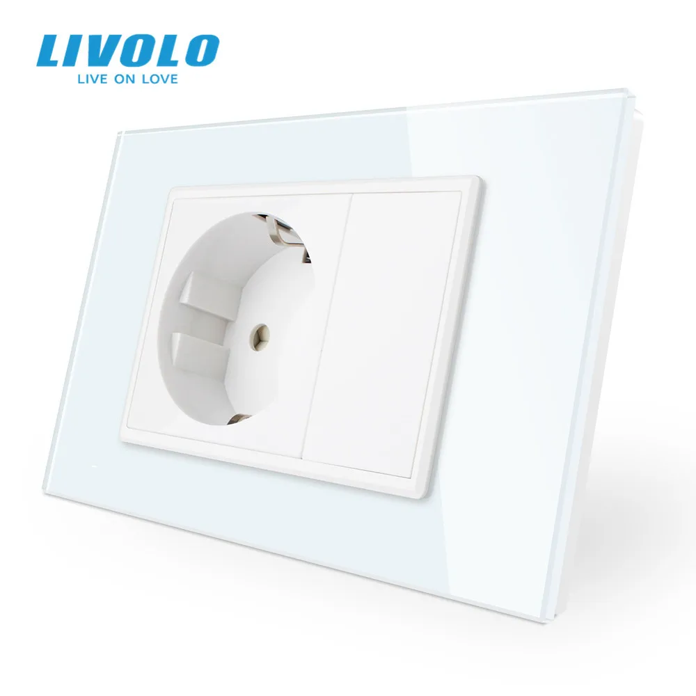 livolo ue tomada com painel de vidro cristal tomada de parede branco preto ac 110250v 16a vl c9c1eu11 12 01