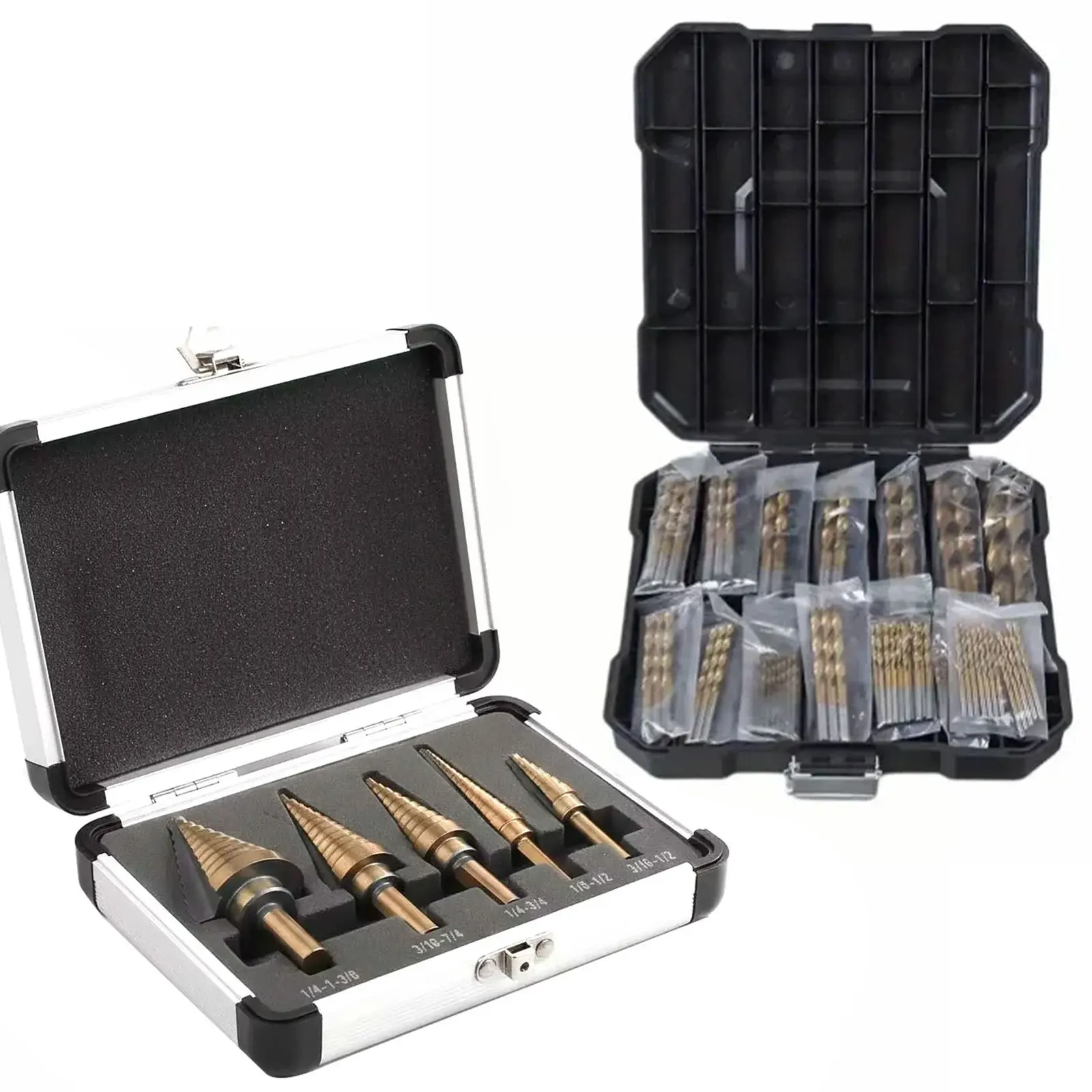 

Industrial-Grade Hole Cutter Combo: 99pcs HSS Drill Bit Set (1.5-10mm) & HSS Step Drill Bit Kit (Multi-Size), Durable Precision Drilling Solution for Stainless Steel, Wood, Metal, Sheet Metal & Fabrication, Essential Accessory Set for Professionals