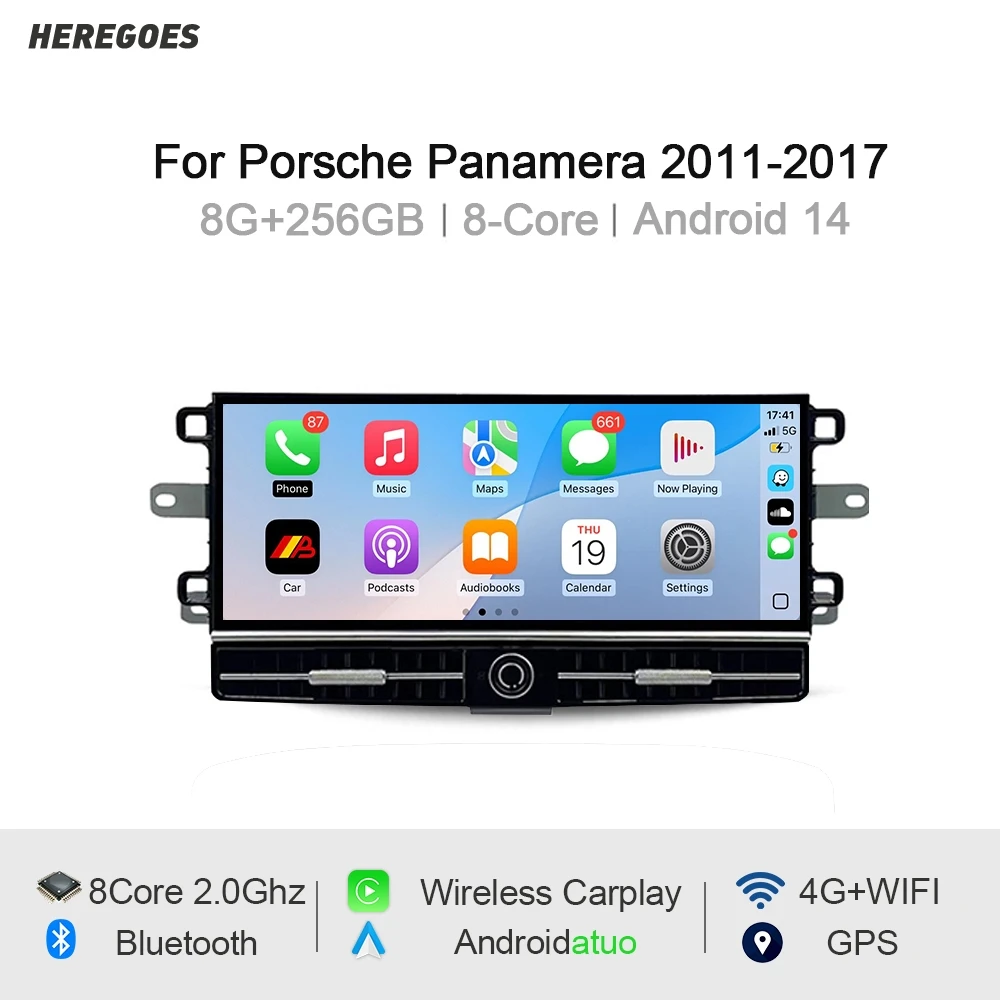 

Carplay Auto Android 14 Автомобильный DVD-плеер 8G + 256 ГБ QLED DSP Wi-Fi Навигация GPS Bluetooth Автомобильное радио для Porsche Panamera 2010-2017