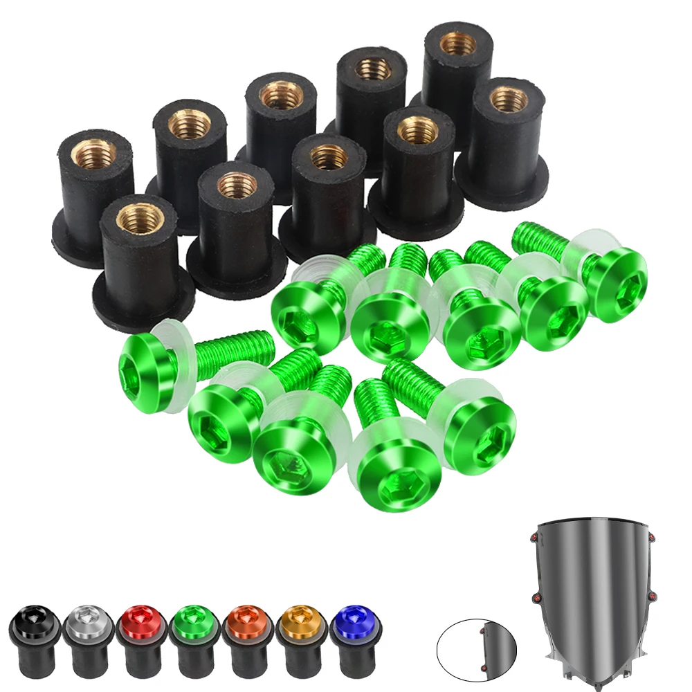 

10 Pieces 5MM Motorcycle Windshield Bolt Windscreen Mounting Screw Kit For Kawasaki ZZR600 1990 -1999 2000 2001 2002 2003 2004