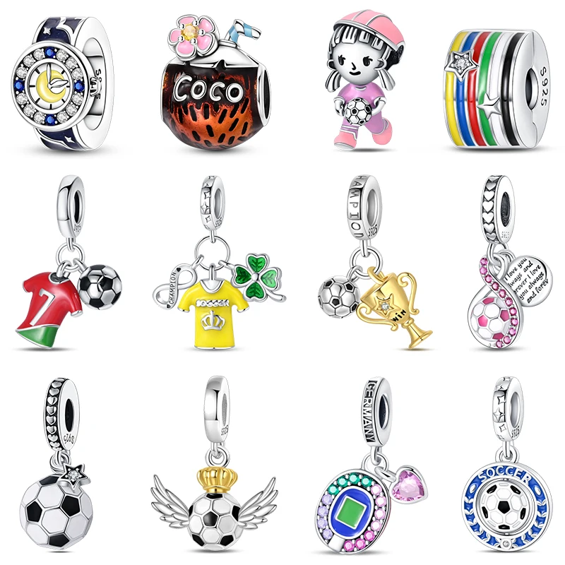 

Футбол, спорт, стерлинговое серебро 925 пробы, футбольная чашка чемпионов, флаг, подвески, бусины, подходят для оригинального браслета 925, изысканные сувенирные украшения своими руками