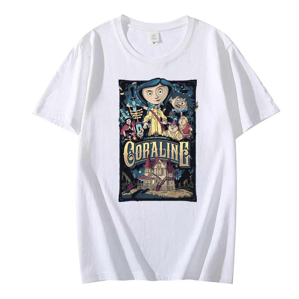 2022 Summer Popular Coraline Men T Shirts Loose Clothing Tim Burton Neil Gaiman Nightmare Before Christmas Goth Dark Tshirt