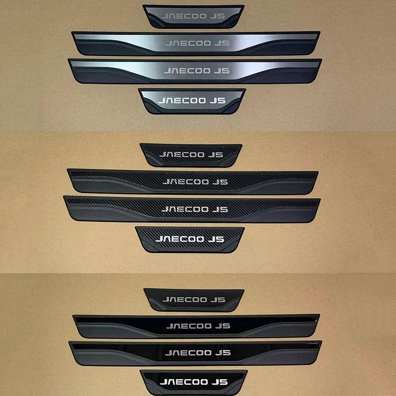 

ABAIWAI For Chery Jaecoo J5 J5EV 2024 2025 2026 2027 Car Door Sills Strips 3D Carbon Fiber Black Silver Stainless Steel Outside