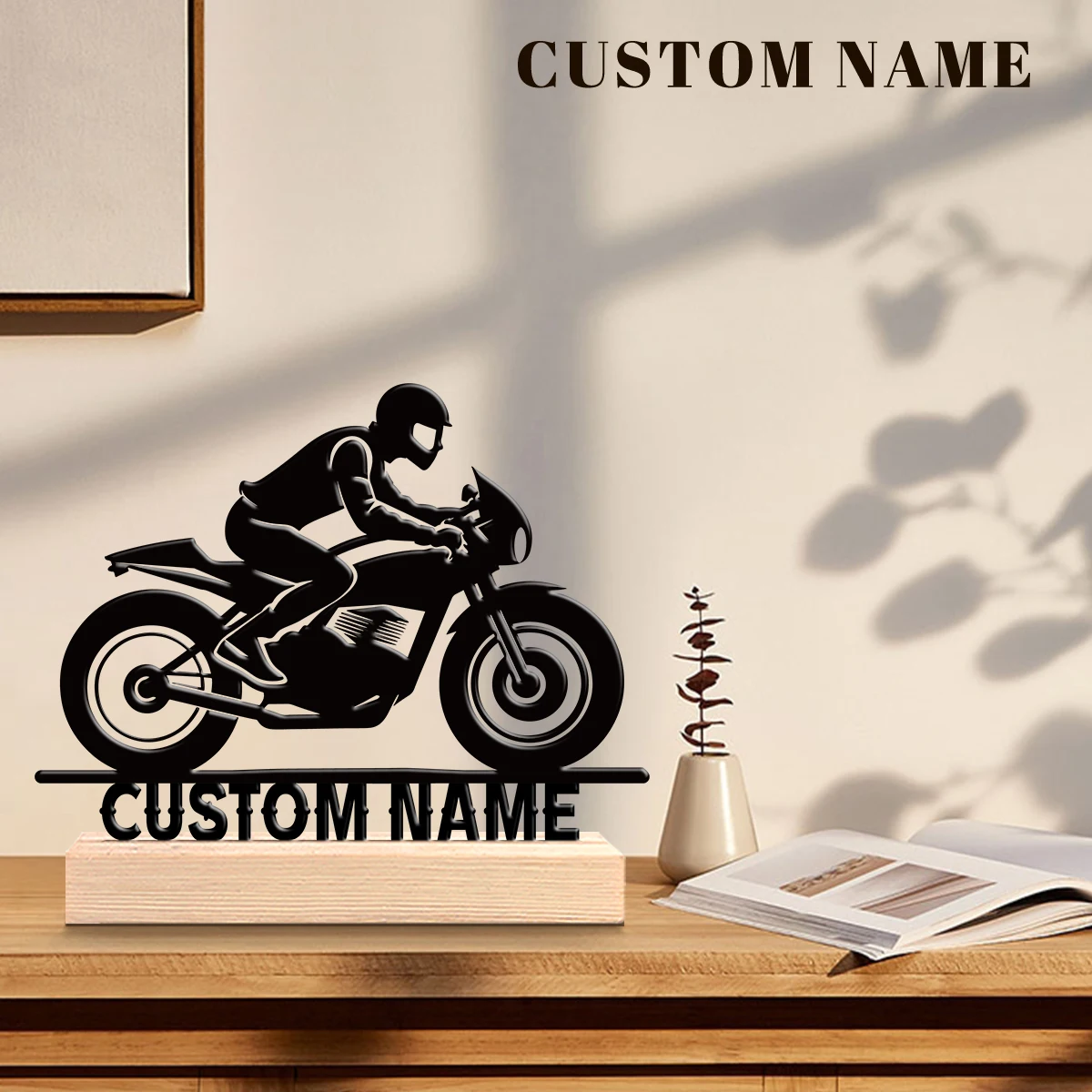 1pc Personalized Retro Iron Statue Decoration Custom Name With Wooden Base Room Decorations, Bar Counter Decorations