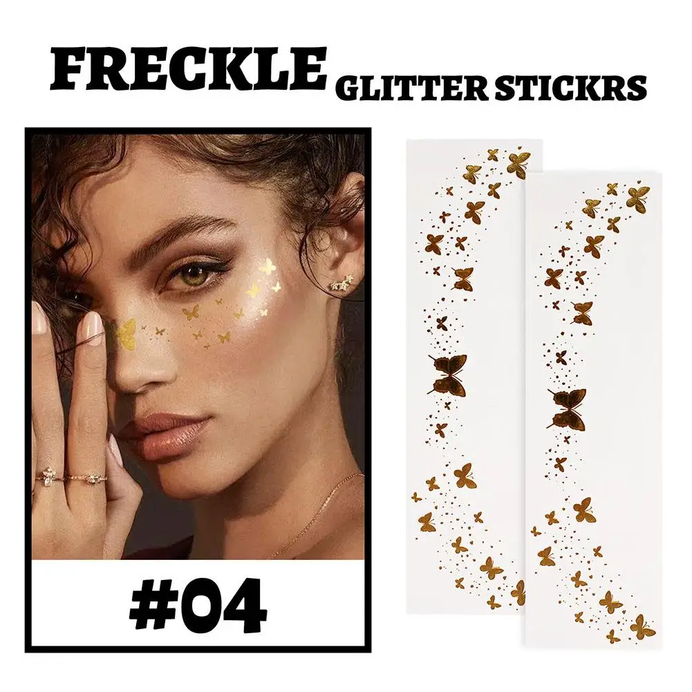 Freckle Face Tattoo Stickers Hot Stamping Gold And Star And Silver Stickers Sweatproof Makeup Face Stickers Moon Girl Water L6l5