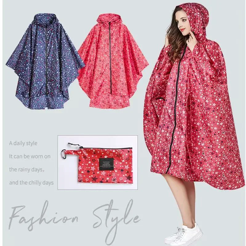 

Fashion Stars Big Size Women Raincoat Lightweight Rain Coat Poncho Ladies Waterproof Cloak Raincoats Adults Windproof Rainwear
