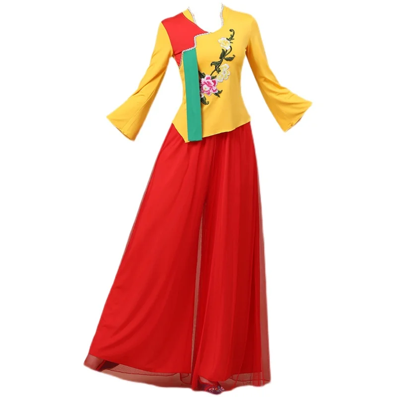 중년 및 노년 여성용 봄 여름 신상 민족 스타일 스퀘어 댄스 공연 의상 세트 축제 의류