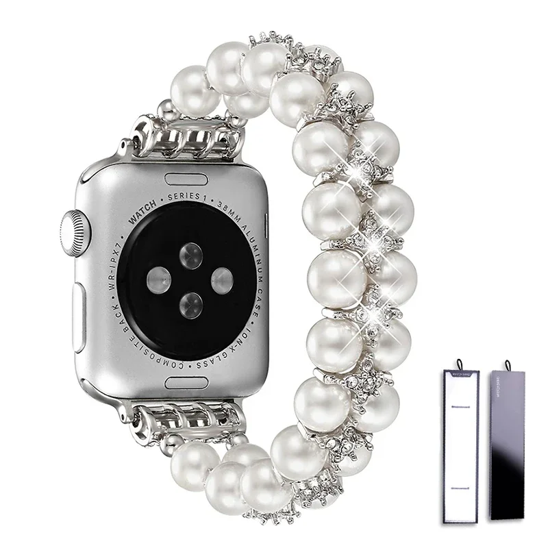 Perlenarmband für Apple Watch Band 8 Ultra Perlen 49 mm Damen Stahlschmuck Elastisch Iwatch Serie 7 6 SE 5 4 3 44 mm 40 mm 42 45 mm